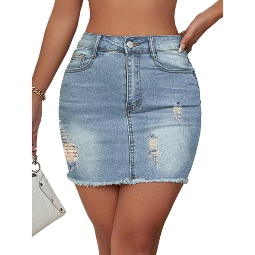 4848 Jean Skirt Stretch Casual High Waisted Denim Short Skirt Cute A Line